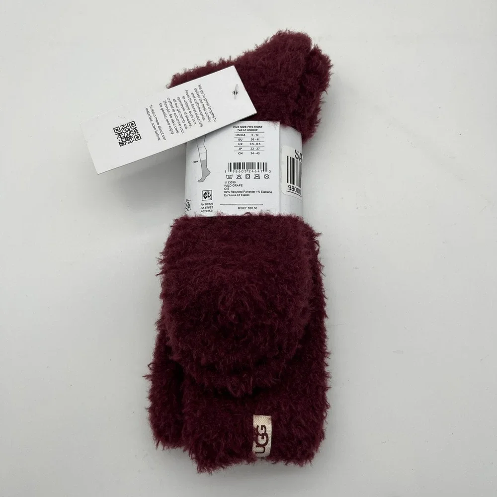 UGG Socks Womens OS Wild Grape Chenille Crew Soft Fuzzy Cozy Warm Burgundy